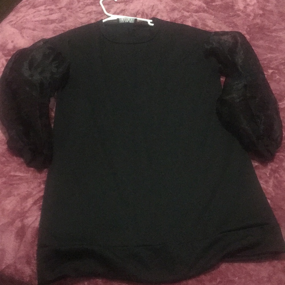 Black tunic top with twill sleeves